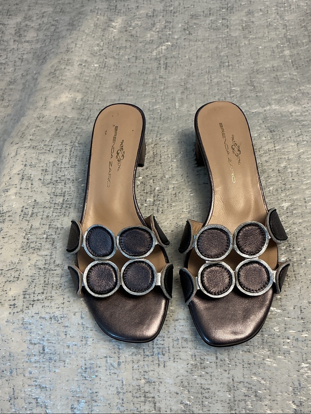 Brenda Zaro Metallic Brown Circle-Accent Slide Mules